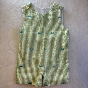 Kelly's Kids Infant Boys Gingham Sear sucker Crabs Sun Romper 18 Months